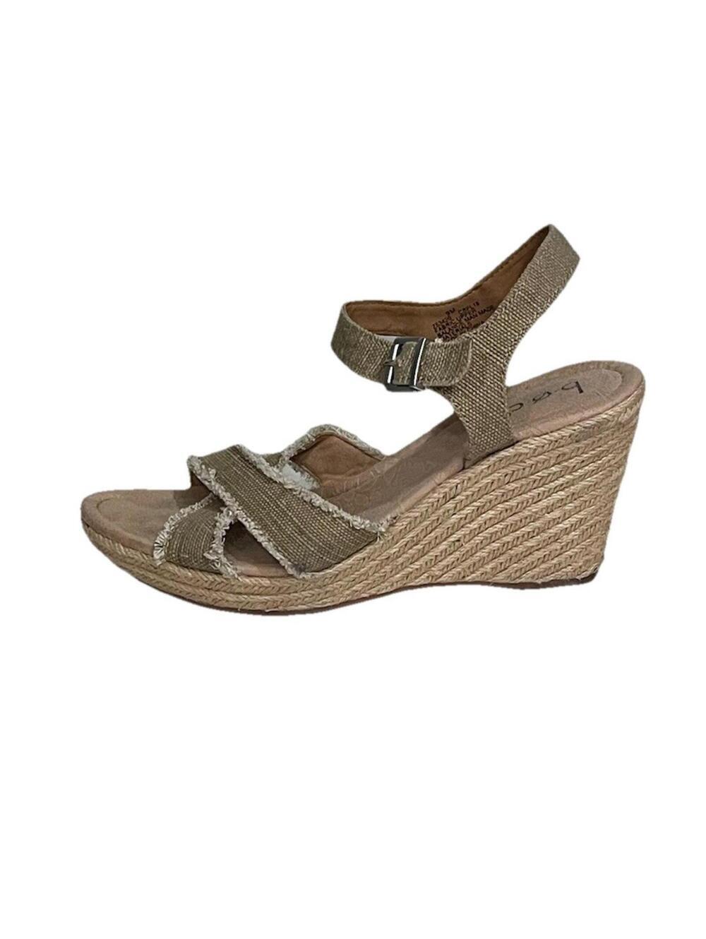 BOC Born Canvas Espadrille Wedge Sandals Beige Tan Ankle Strap Size 9M Coastal